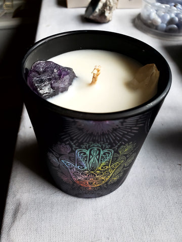 Hamsa Crystal candle