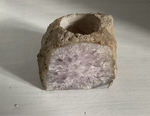 Natural polished front Amethyst candle holder